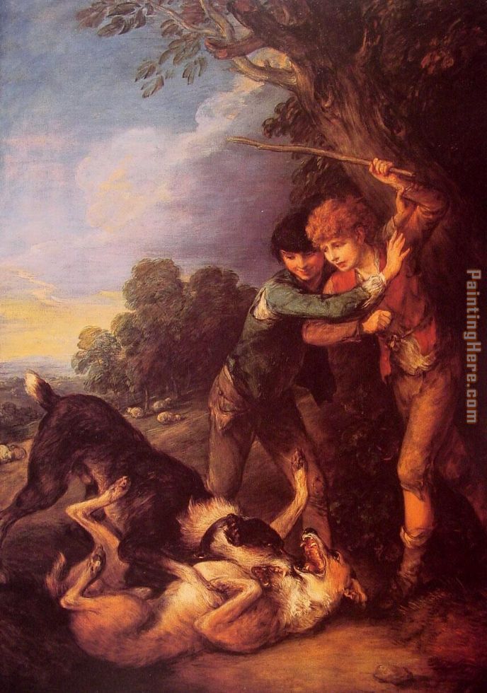 Shepherd Boys with Dogs Fighting painting - Thomas Gainsborough Shepherd Boys with Dogs Fighting art painting
